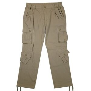 Mustway Parachute Pants Women 16 Tan Cargo Multi-Pocket Cotton Blend Casual Gorp